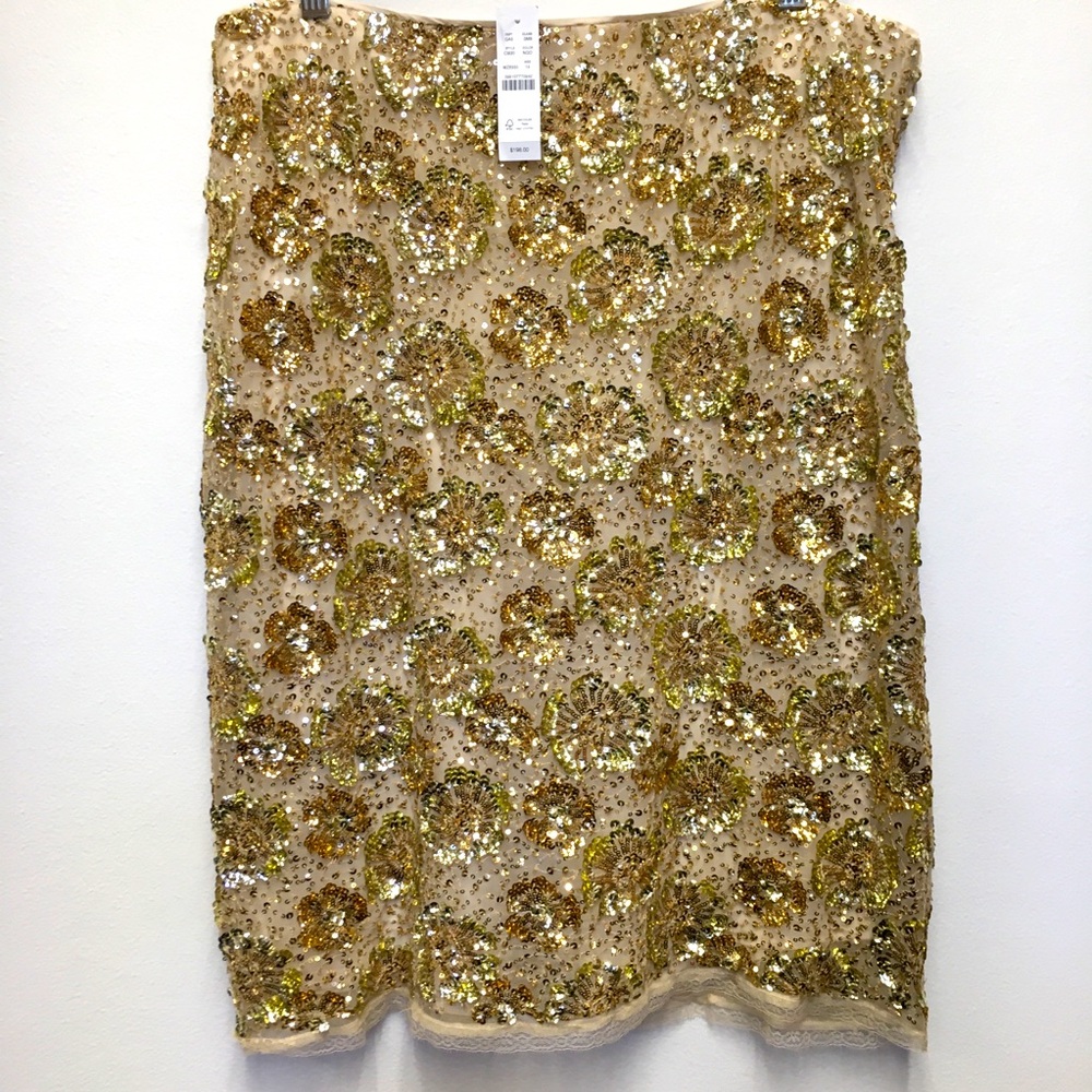 J Crew Collection Sequins Skirt 14 Gold Lace Holiday Cocktail Party Wedding